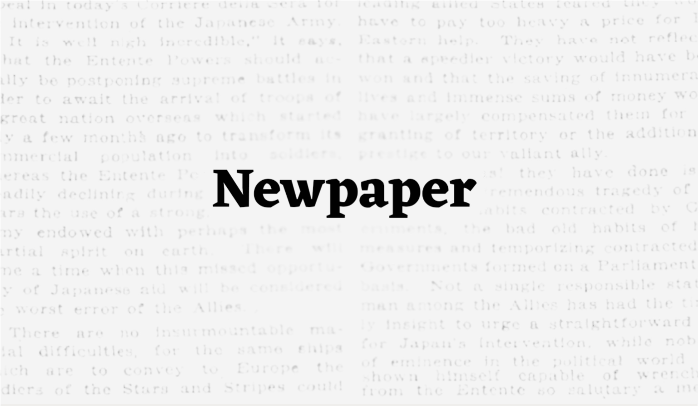 Newpaper masthead over a vintage newsprint page