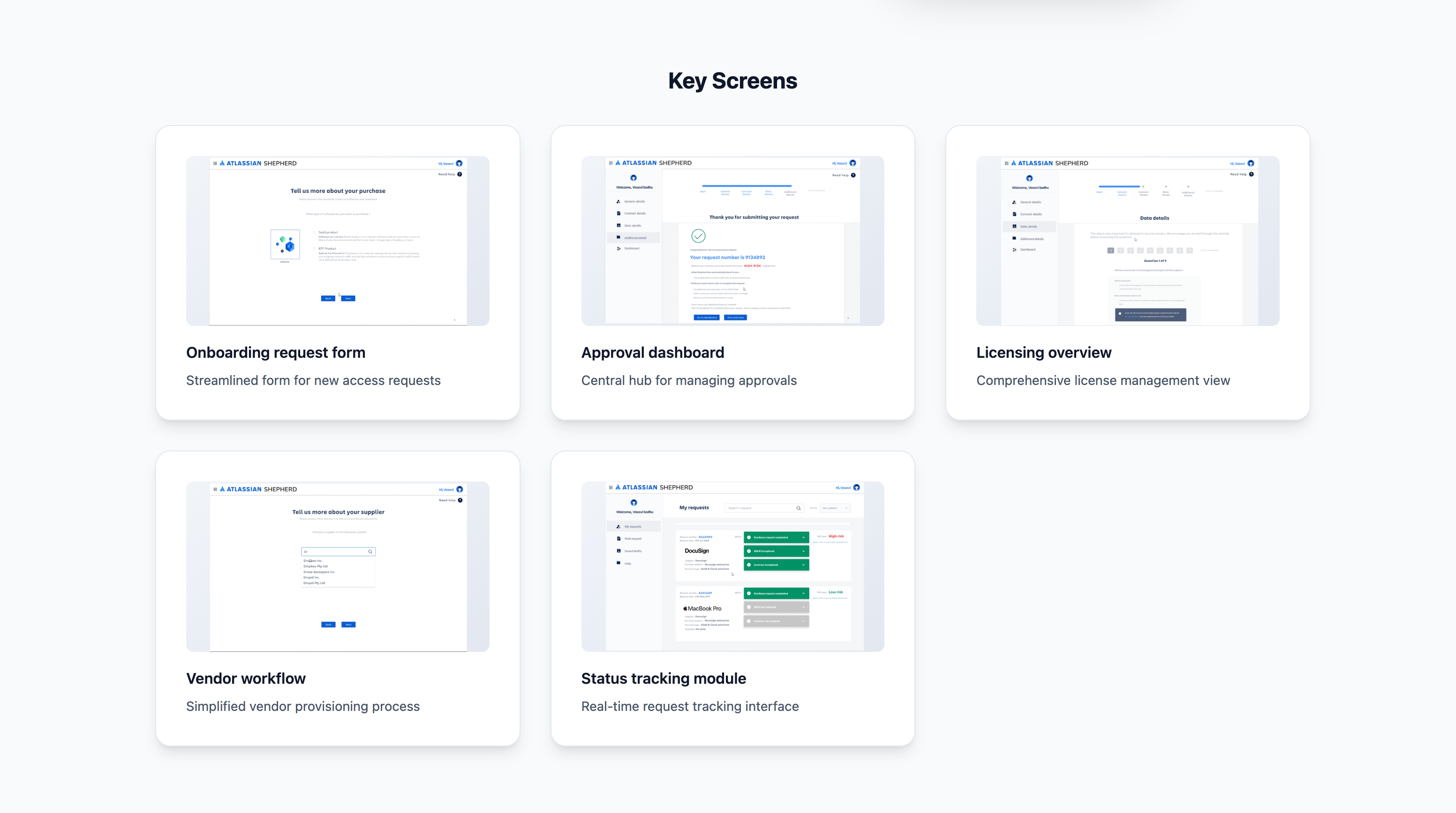 Interactive prototype screens